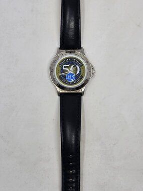Sweda Quartz Wristwatch Crossing America Hr Dial Black Leather Strap Silver